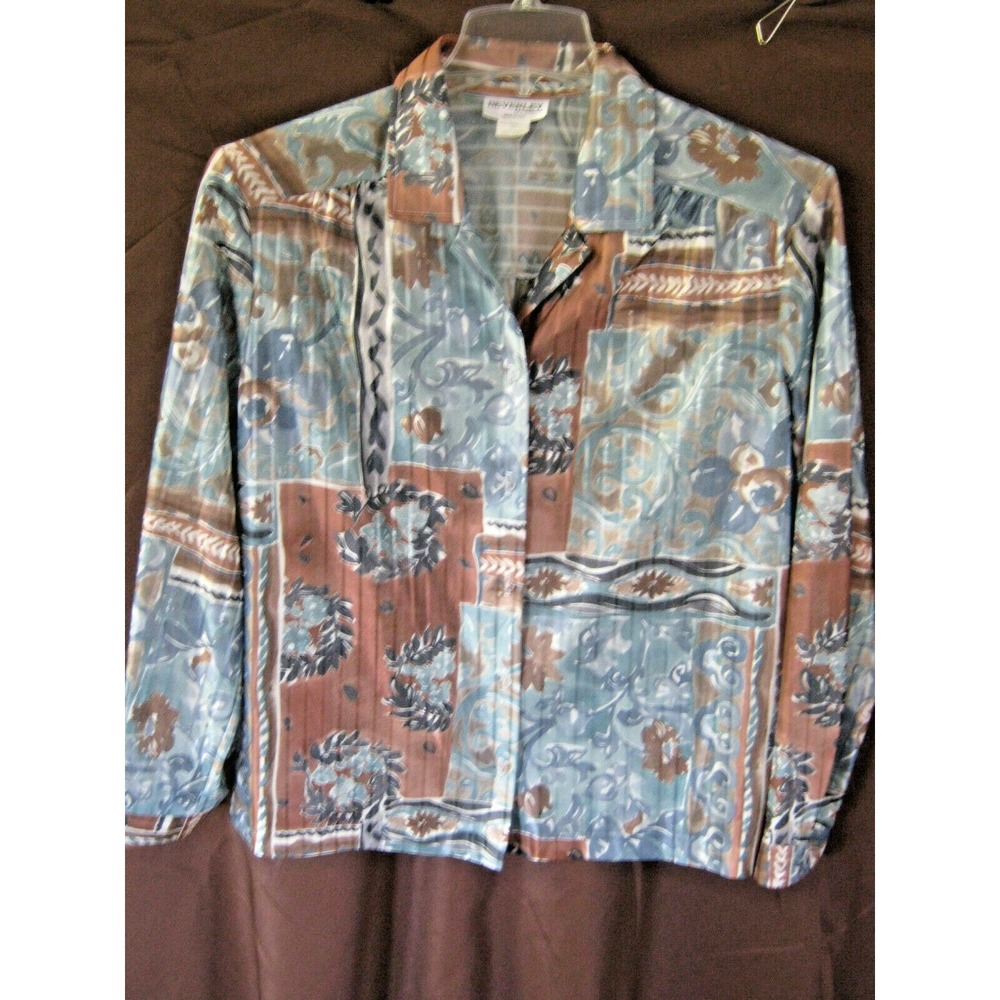 VTG 70's Beverley Shirt Size 18 Sheer Shiny Striped & Floral Print Polyester